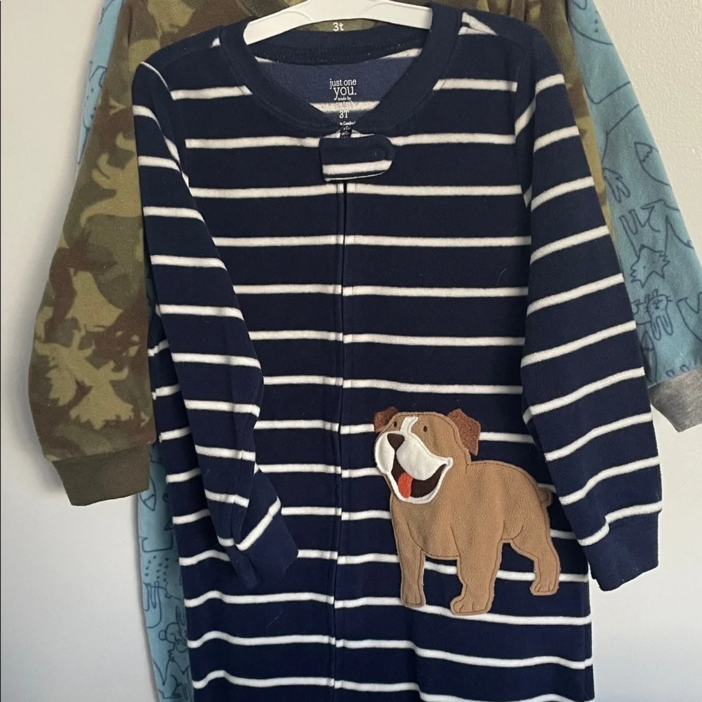 Carter's Navy and White Striped Footie with Bulldog